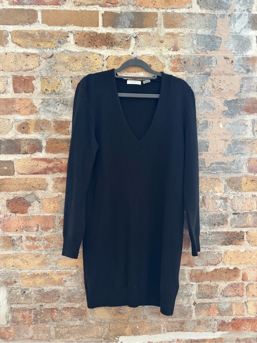 Equipment Black V-Neck Long Sleeve Knit Dress